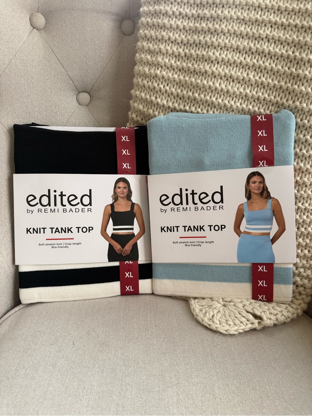 edited by REMI BADER Women's Knit Tank Top - Black & Light Blue (XL)